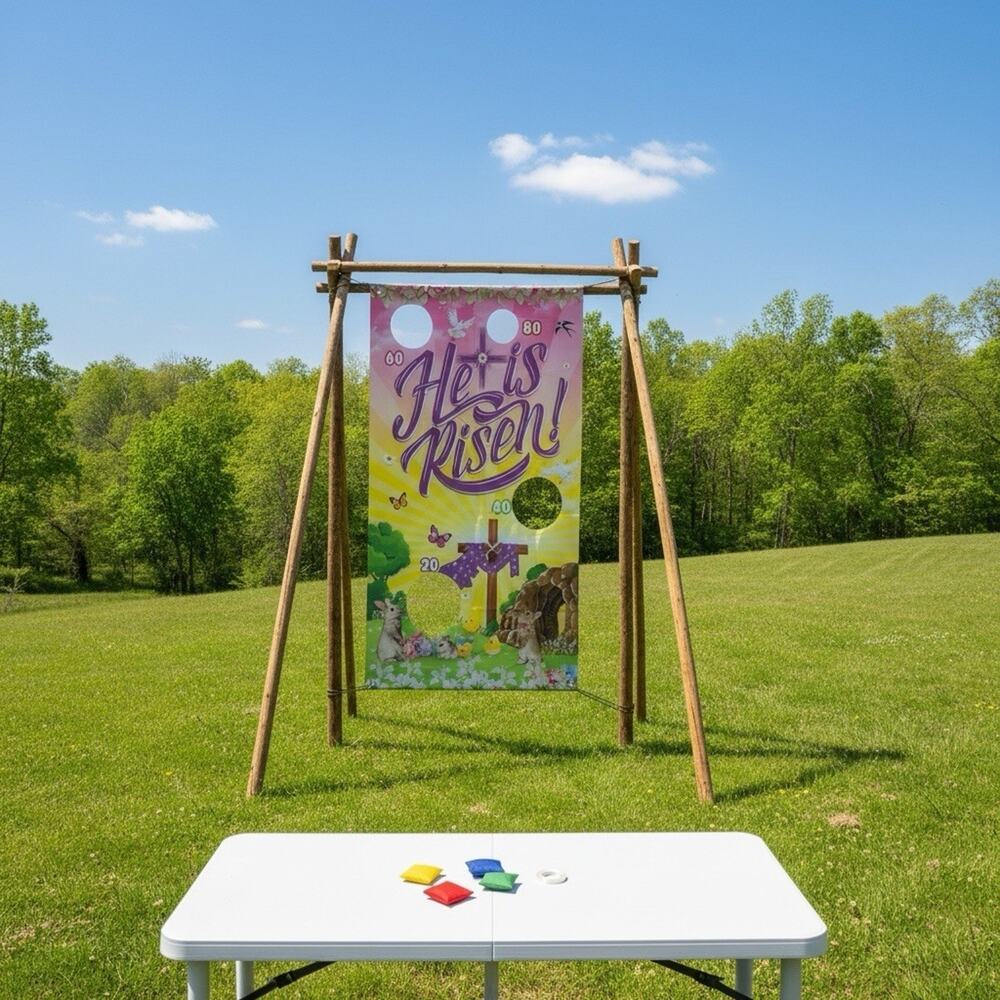 Easter Toss Game Banner with 4 Bean Bags He Has Risen